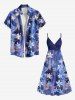 Plus Size Flowers Leaf Galaxy Star Print Surplice Hawaii Cami Dress -  