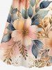 Plus Size Flowers Leaf Print Surplice Hawaii Cami Dress -  