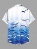 Plus Size Ombre Sea Bird Print Buttons Pocket Hawaii Shirt For Men -  