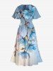 Robe mi-longue hawaïenne fendue à imprimé floral ombré grande taille - Bleu Ciel XXS