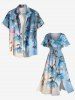 Robe mi-longue hawaïenne fendue à imprimé floral ombré grande taille - Bleu Ciel L