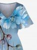 Plus Size Flowers Ombre Print Split Hawaii Midi Dress -  