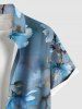 Chemise hawaïenne grande taille à imprimé floral ombré et boutons avec poches pour homme - Bleu Ciel M