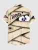Plus Size Halloween Spider Eyes Letters Print Buttons Pocket Shirt For Men -  