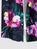 Plus Size Hibiscus Flowers Tropical Leaf Print Buttons Pocket Hawaii Shirt For Men -  