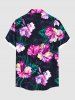 Plus Size Hibiscus Flowers Tropical Leaf Print Buttons Pocket Hawaii Shirt For Men -  