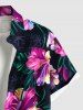 Plus Size Hibiscus Flowers Tropical Leaf Print Buttons Pocket Hawaii Shirt For Men -  