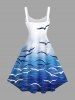 Plus Size Ombre Sea Bird Print Hawaii Tank Dress -  