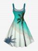 Robe débardeur grande taille à imprimé cocotiers, ombré, mer, plage, hawaïenne, coupe trapèze - Vert 1X