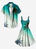 Robe débardeur grande taille à imprimé cocotiers, ombré, mer, plage, hawaïenne, coupe trapèze - Vert 1X