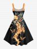 Robe trapèze grande taille à imprimé crâne, ailes, papillon, feu et flammes pour Halloween - Noir S