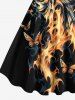 Plus Size Skull Wings Butterfly Fire Flame Print Halloween A Line Tank Dress -  