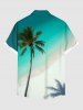 Plus Size Coconut Tree Ombre Sea Beach Print Hawaii Button Pocket Shirt For Men -  