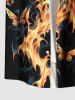 Plus Size Skull Wings Butterfly Fire Flame Print Halloween Button Pocket Shirt For Men -  