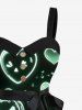 Plus Size Pumpkin Ghost Heart Moon Star Galaxy Print Halloween Ombre Button A Line Dress with Removable Belt -  