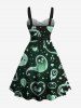 Plus Size Pumpkin Ghost Heart Moon Star Galaxy Print Halloween Ombre Button A Line Dress with Removable Belt -  