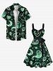 Plus Size Pumpkin Ghost Heart Moon Star Galaxy Print Halloween Ombre Button A Line Dress with Removable Belt -  