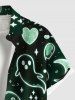 Plus Size Pumpkin Ghost Heart Moon Star Galaxy Print Halloween Ombre Button Pocket Shirt For Men -  