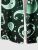 Plus Size Pumpkin Ghost Heart Moon Star Galaxy Print Halloween Ombre Button Pocket Shirt For Men -  