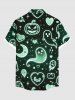 Plus Size Pumpkin Ghost Heart Moon Star Galaxy Print Halloween Ombre Button Pocket Shirt For Men -  