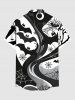 Plus Size Bat Spider Web Curve Print Halloween Button Pocket Shirt For Men -  