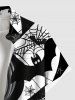 Chemise grande taille à imprimé toile d'araignée chauve-souris et boutons d'Halloween pour homme - Noir 4XL