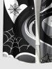 Chemise grande taille à imprimé toile d'araignée chauve-souris et boutons d'Halloween pour homme - Noir 4XL