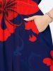 Plus Size Hibiscus Flower Print Hawaii Split Pocket A Line Midi Dress -  