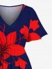 Robe mi-longue hawaïenne grande taille à imprimé fleurs d'hibiscus et poches fendues - Bleu Marine L