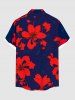Plus Size Hibiscus Flower Print Hawaii Button Pocket Shirt For Men -  