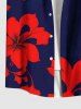 Plus Size Hibiscus Flower Print Hawaii Button Pocket Shirt For Men -  