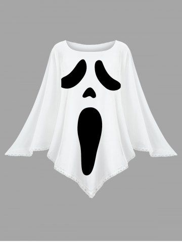 Plus Size Halloween Ghost Face Print Asymmetric Pullover Cape Cloak