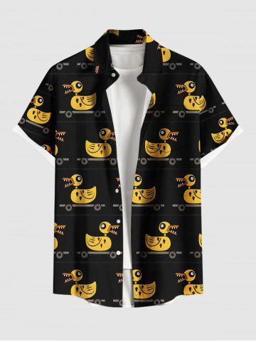 Plus Size Duck Skateboard Print Hawaii Button Pocket Shirt For Men - BLACK - 6XL