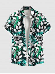 Plus Size Flowers Leaf Print Buttons Pocket Hawaii Shirt For Men -  