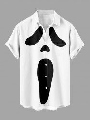 Chemise à boutons et poches grande taille pour homme, imprimé fantôme d'Halloween - Blanc S