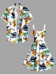 Ducks Coconut Tree Sea Waves Ship Anchor Cruise Print Plus Size Matching Hawaii Beach Outfit For Couples -  
