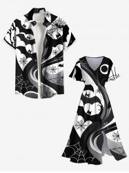 Tenue d'Halloween grande taille à imprimé chauve-souris et toile d'araignée pour couples - Noir 