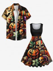 Tenue d'Halloween rayée, crâne, citrouille, chauve-souris, feuille d'érable, grande taille, assortie pour les couples - Noir 