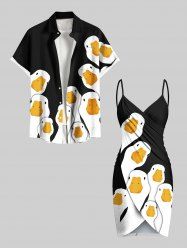 Cute Goose Print Plus Size Matching Hawaii Beach Outfit For Couples -  