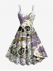 Plus Size Halloween Skull Flowers Eyes Print Tank Dress -  