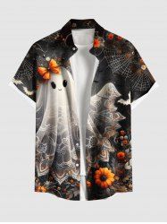 Plus Size Flower Spider Web Ghost Bride Print Halloween Ombre Button Pocket Shirt For Men -  