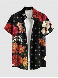 Chemise hawaïenne grande taille à imprimé fleurs, papillons et yeux, avec poches boutonnées pour homme - Noir 3XL