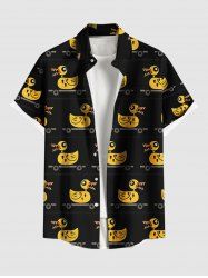Plus Size Duck Skateboard Print Hawaii Button Pocket Shirt For Men -  