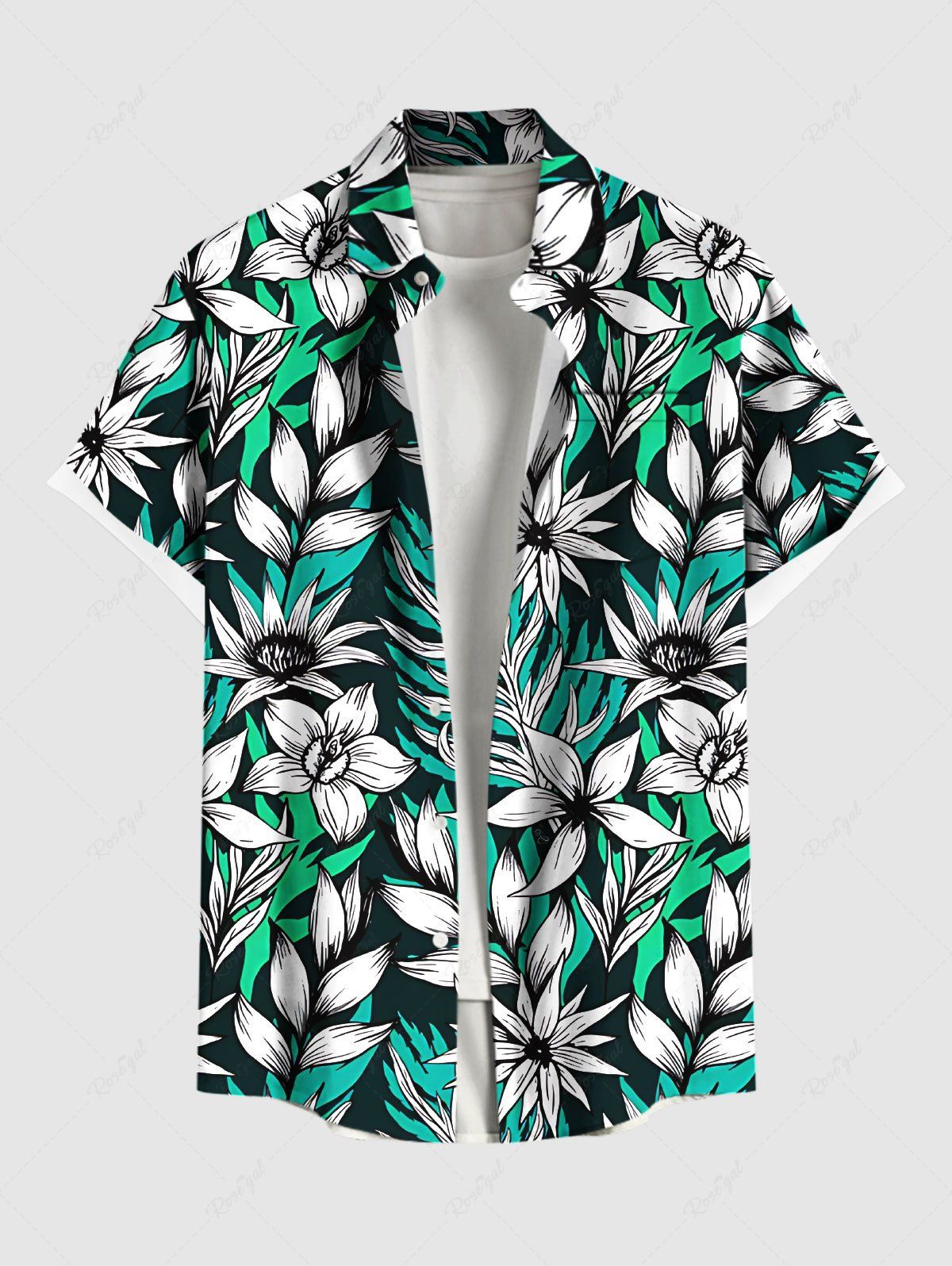 Chemise hawaïenne grande taille à imprimé fleurs et feuilles, avec poches et boutons, pour homme Noir M