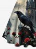 Halloween Crow Rose Flower Castle Moon Ombre Galaxy Print Plus Size Matching Outfit For Couples -  