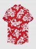 Ensemble chemise et barboteuse hawaïennes assorties, tenue de plage grande taille, imprimé feuilles tropicales et hibiscus, pour couples - Rouge 