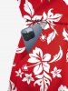Ensemble chemise et barboteuse hawaïennes assorties, tenue de plage grande taille, imprimé feuilles tropicales et hibiscus, pour couples - Rouge 