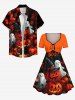 Plus Size Halloween Pumpkin Ghost Maple Leaf Print Cinched Dress -  