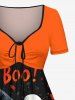 Plus Size Halloween Pumpkin Ghost Maple Leaf Print Cinched Dress -  