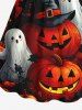 Plus Size Halloween Pumpkin Ghost Maple Leaf Print Cinched Dress -  